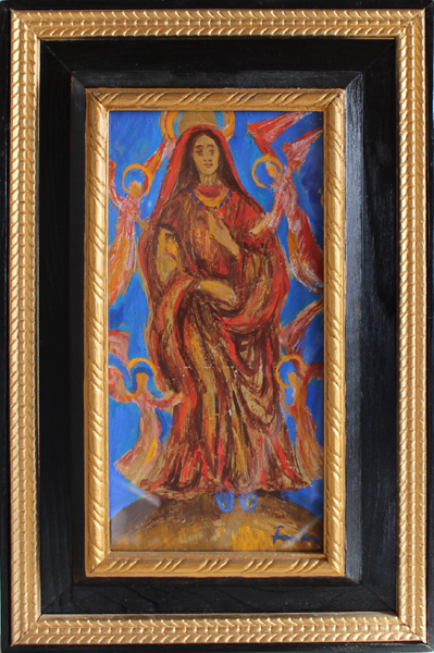 THE BLESSED VIRGIN Oil, 27 x 14 cm. Sandor Fontos Hungarian [b. 1920]